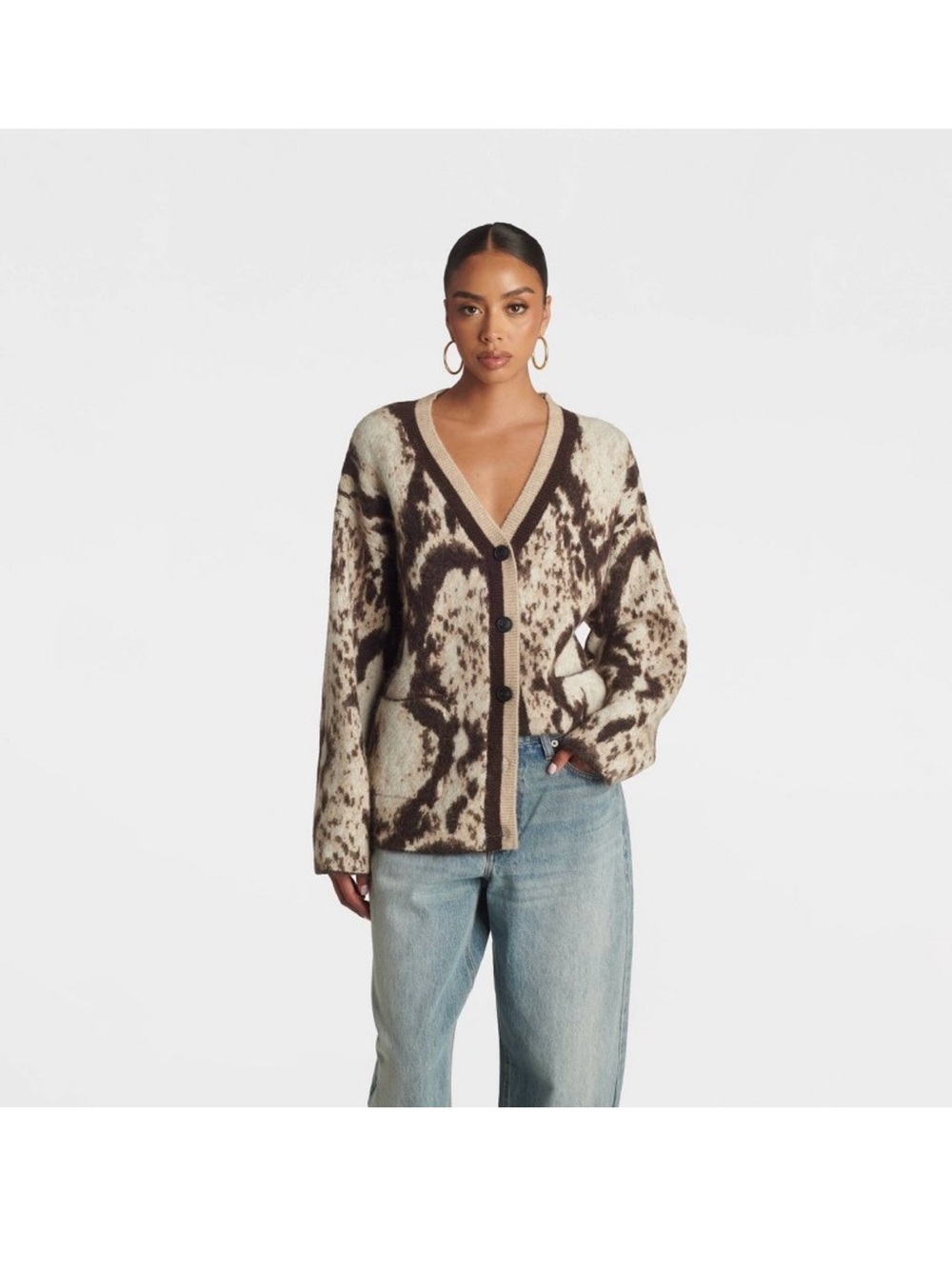 New KBB by KAHLANA Women's Snake Print 'The Slouchy Cardigan Sweater' - Brown